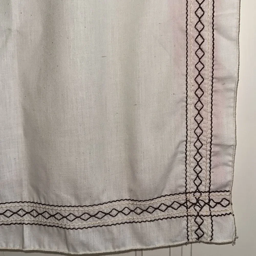 Vintage 70s‎ western style cream cotton/polyester scarf with embroidered edges